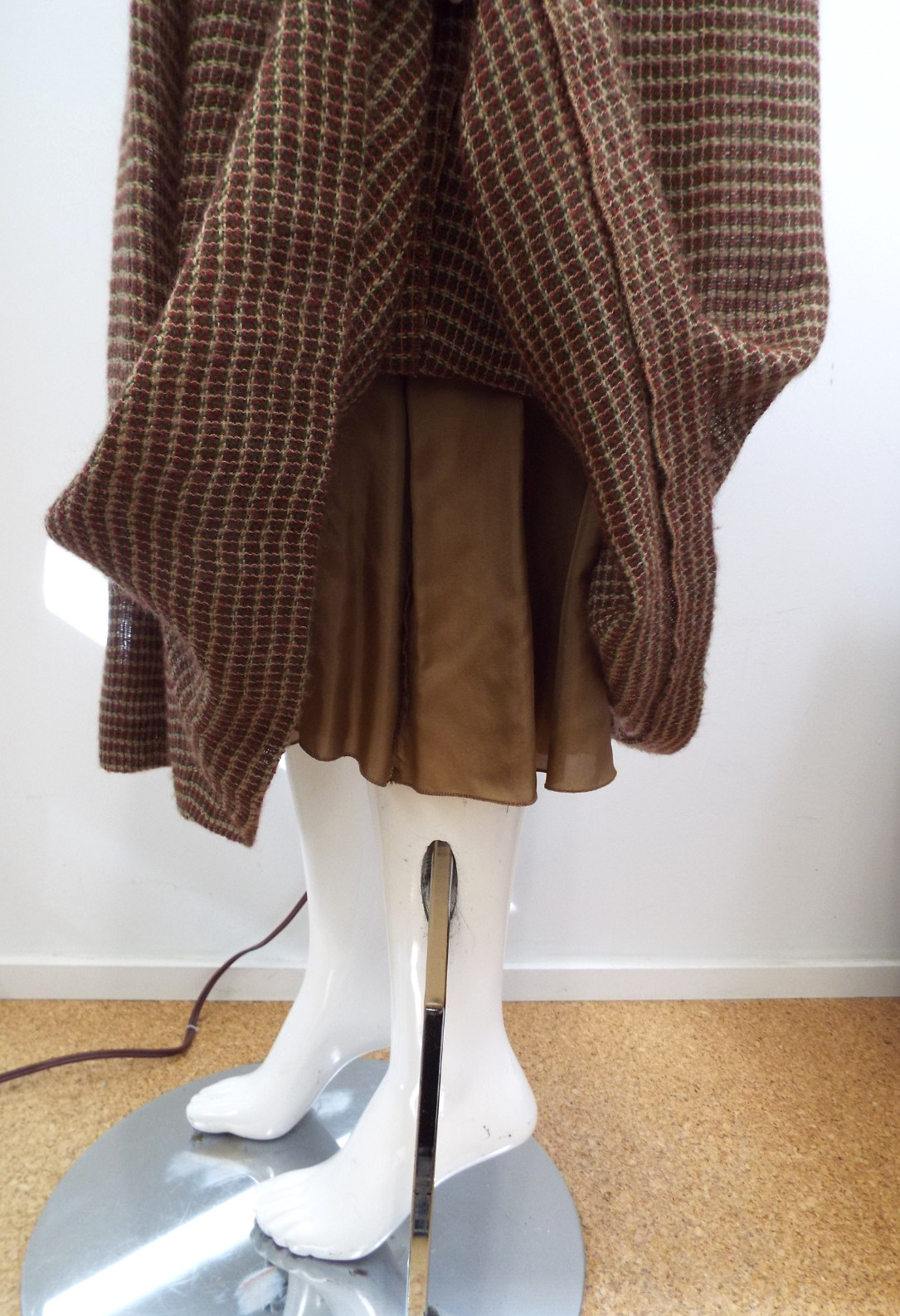 Vintage Giorgio Armani Brown Plaid Wool Blend Maxi Skirt 44 Fold Down Waist