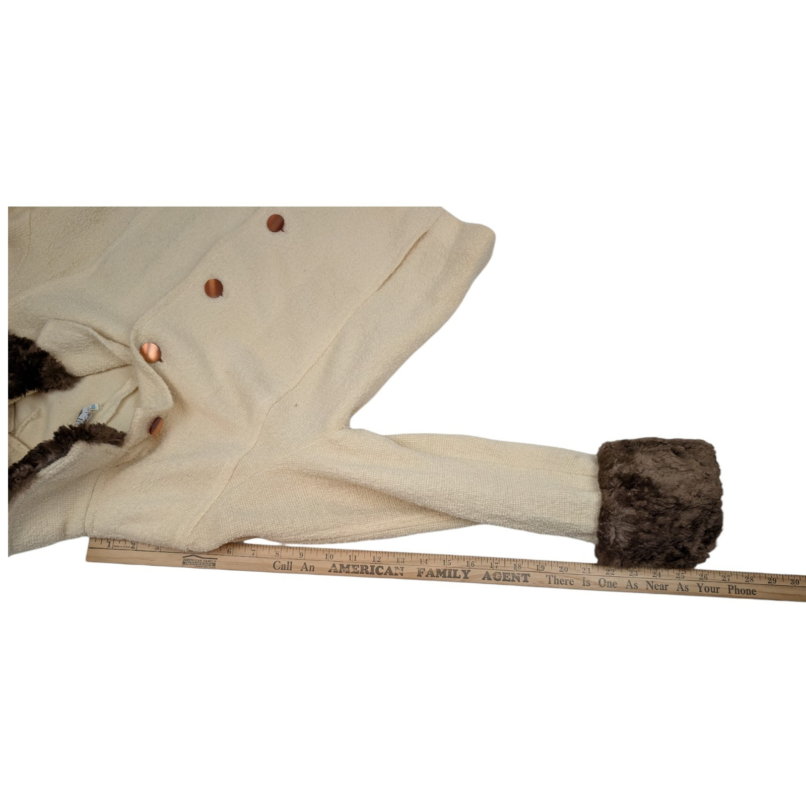Vintage Tricosa Paris France 1970s Wool Dress & Jacket Cream w/ Faux Fur *READ