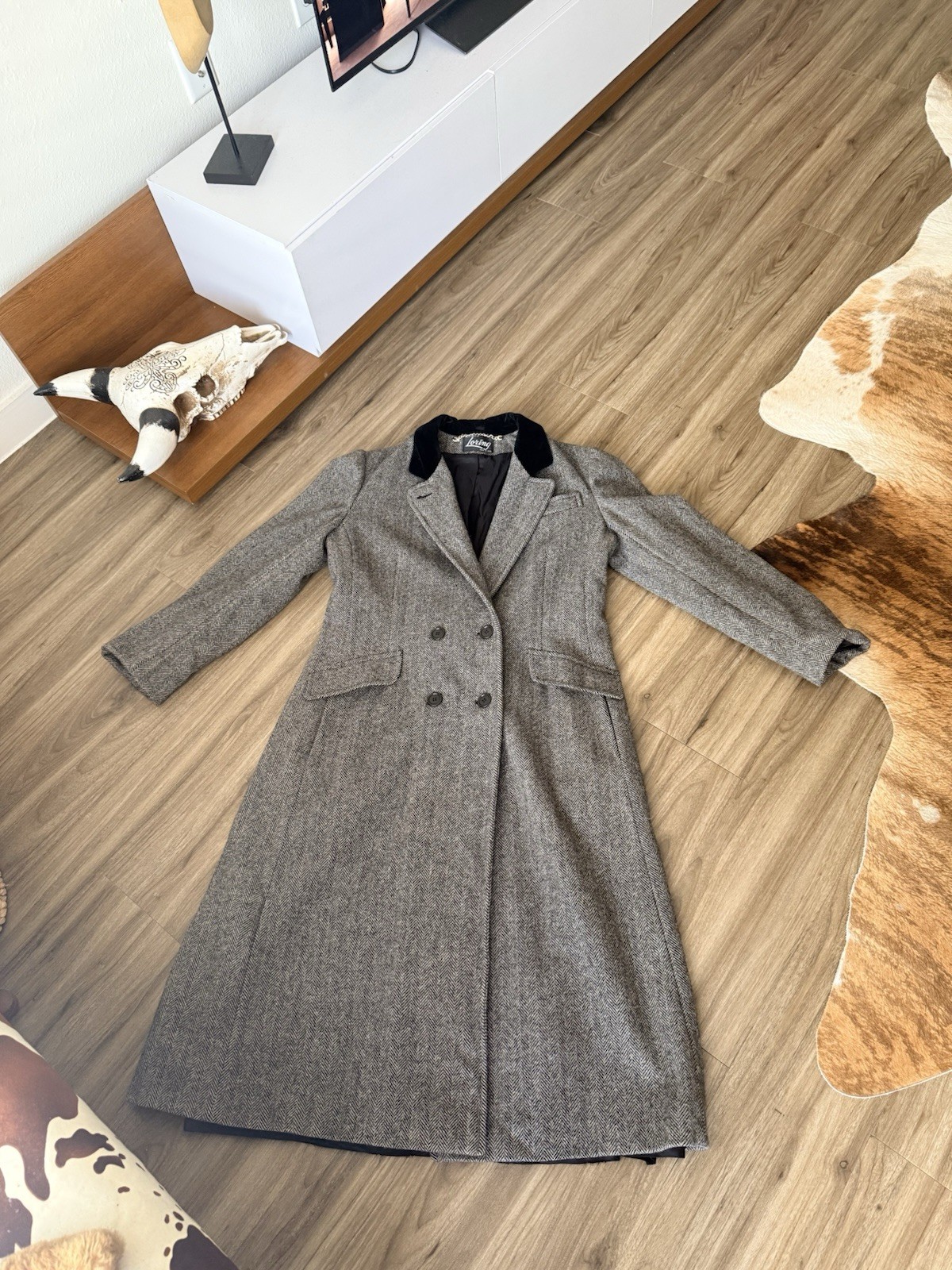 Vintage Loring Hockanum By Forstman Union Made Wool Herringbone Pattern