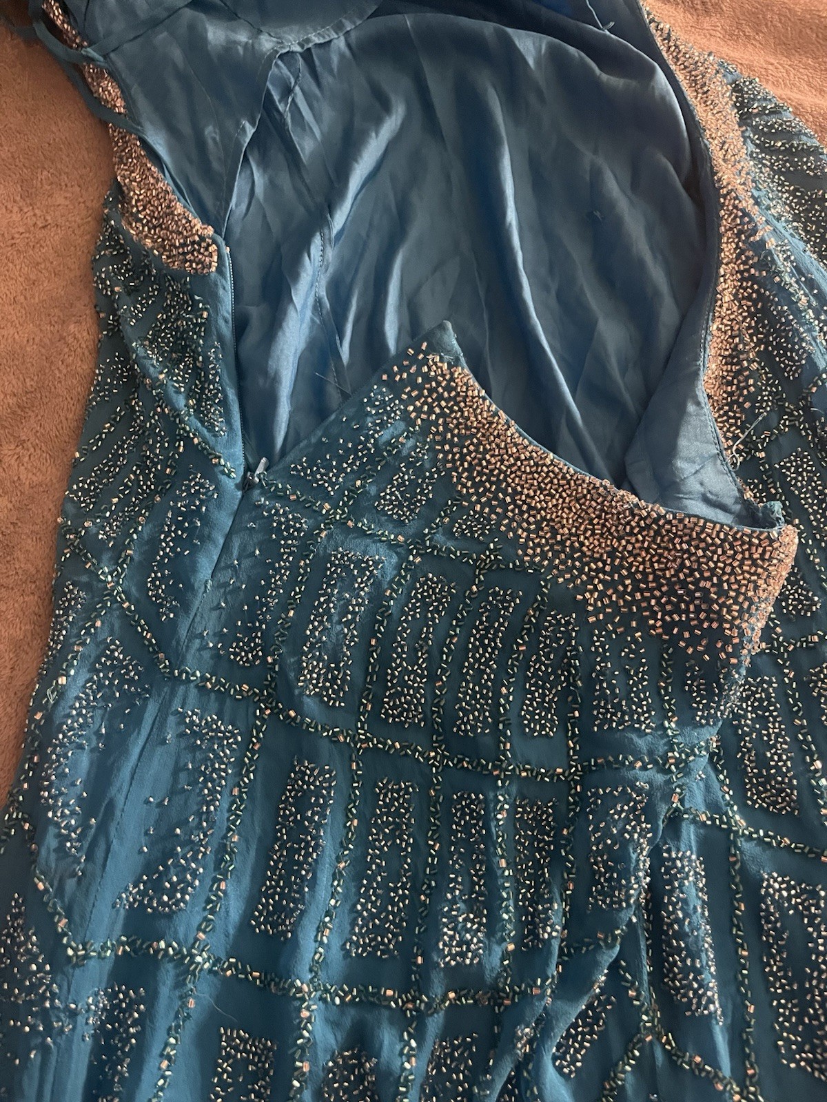 👉 Vintage Alyce Blue Beaded Evening Gown Size 6 Lace Up Back Floor Length Dress
