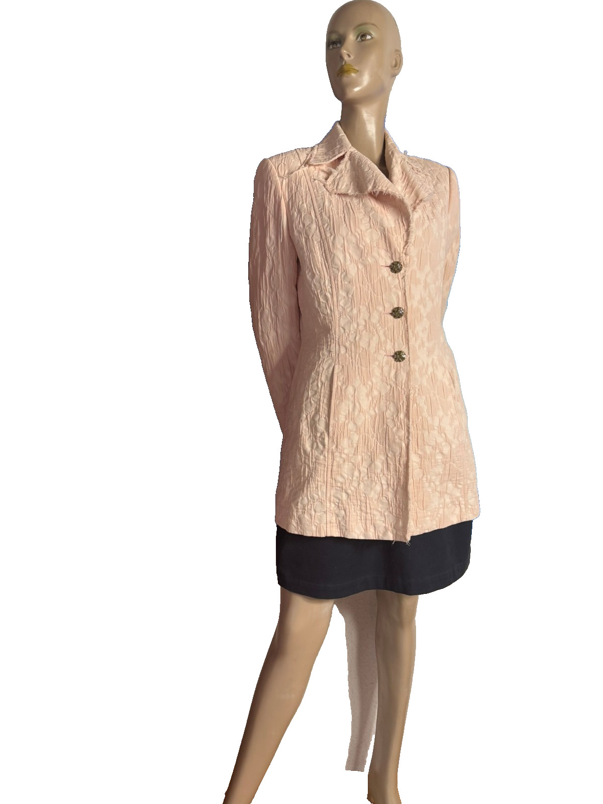 Soft pink brocade jacket with glitter buttons & belt – shabby chic size 40/42