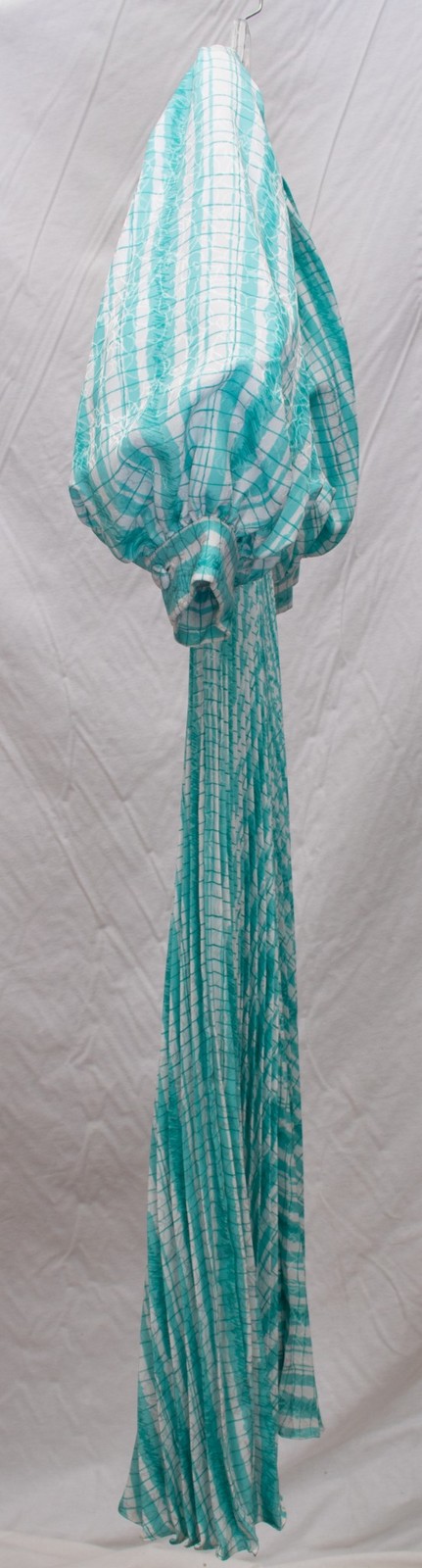 1980s Vintage Dress Aqua Blue Satin Pouf Sleeve Robert Courtney Gene Roye