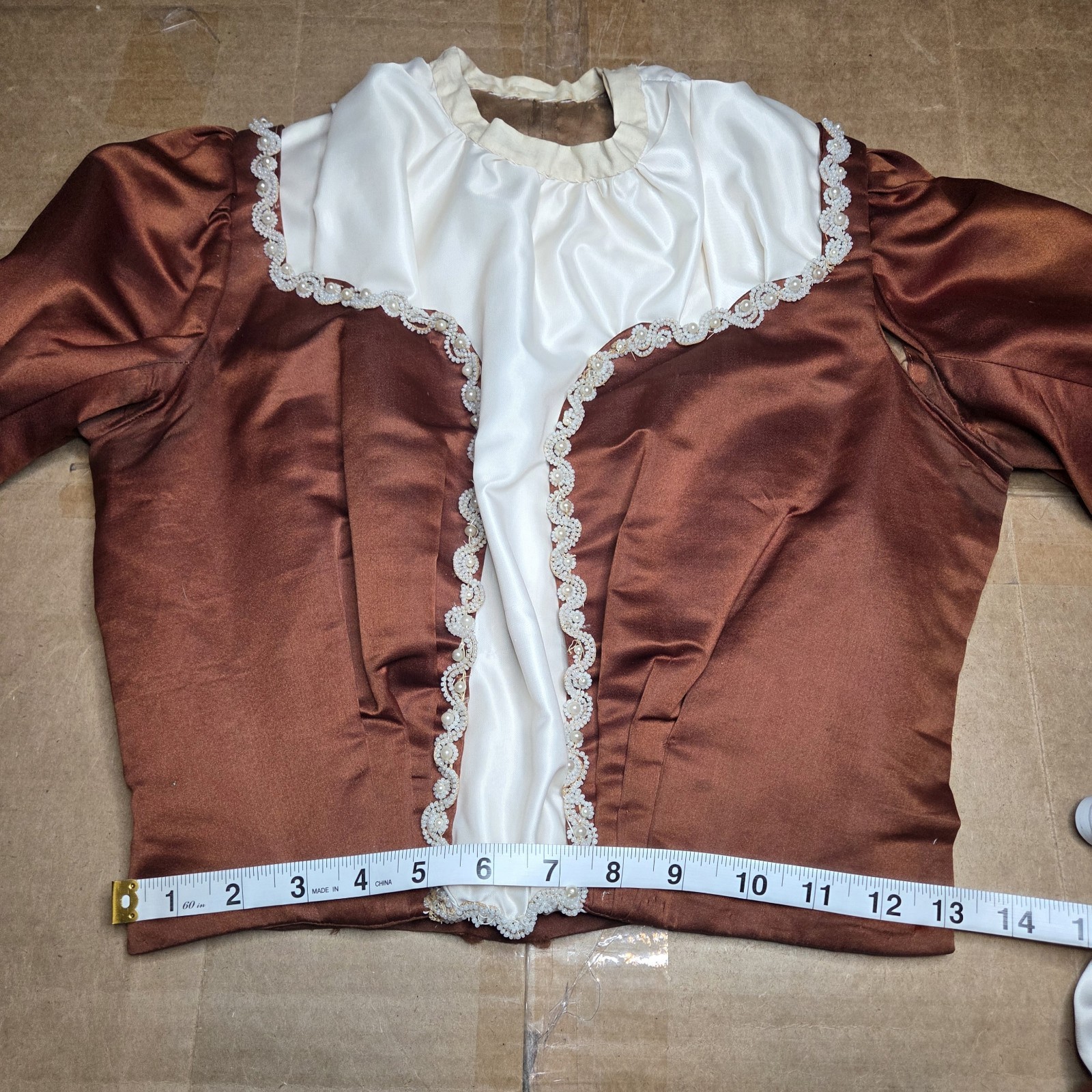 Victorian Copper Silk Blend Walking Suit w/ Ivory Taffeta Inserts & Pearl Trim