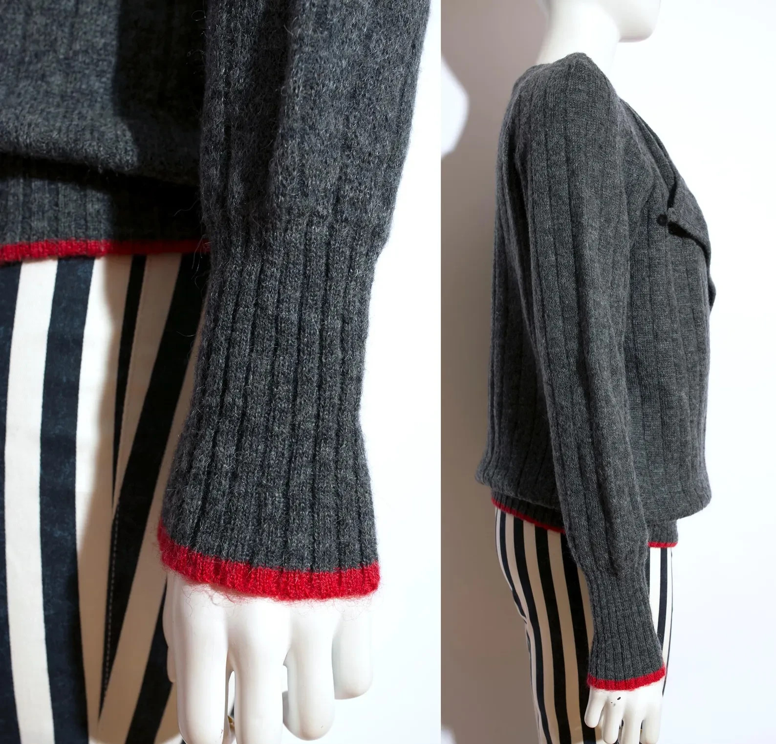 Nice Chloe Designer Vintage Early 80s Chic Gray Red Statement Sweater