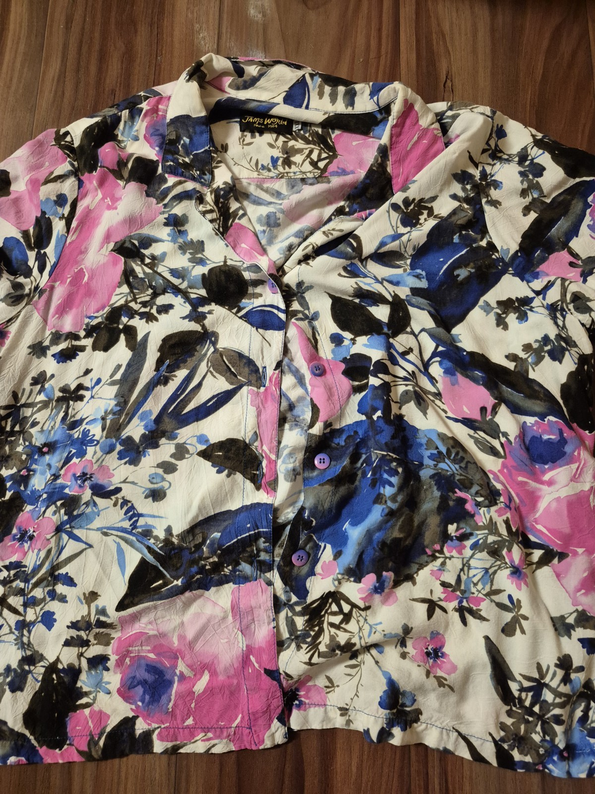 Jams World Womens Abstract Floral Button Front Aloha Hawaiian Shirt XXL