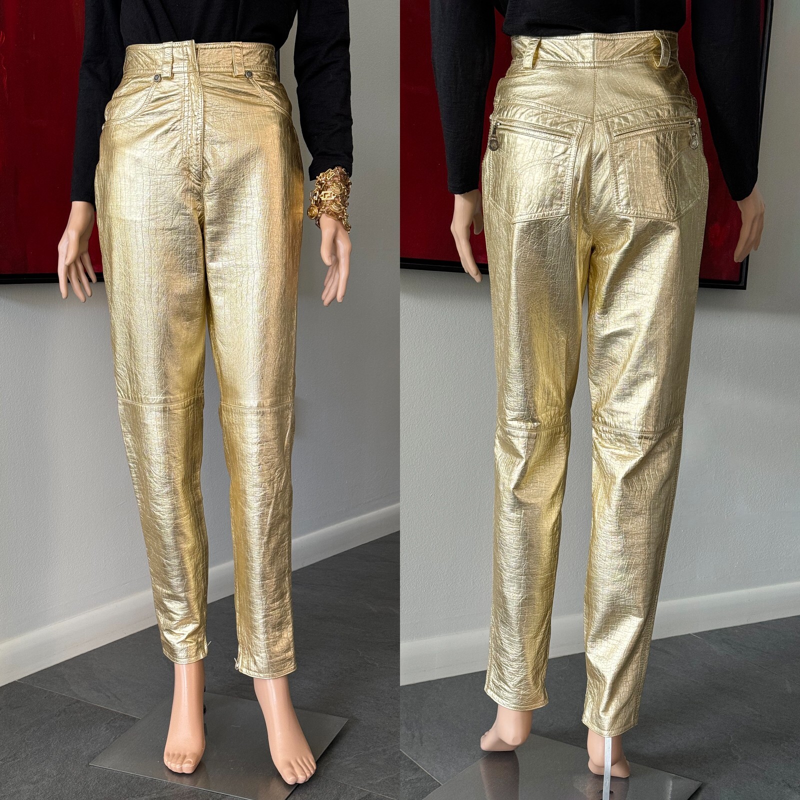 GIANNI VERSACE metallic gold leather pants size IT 40/42 from F/W 1994/95