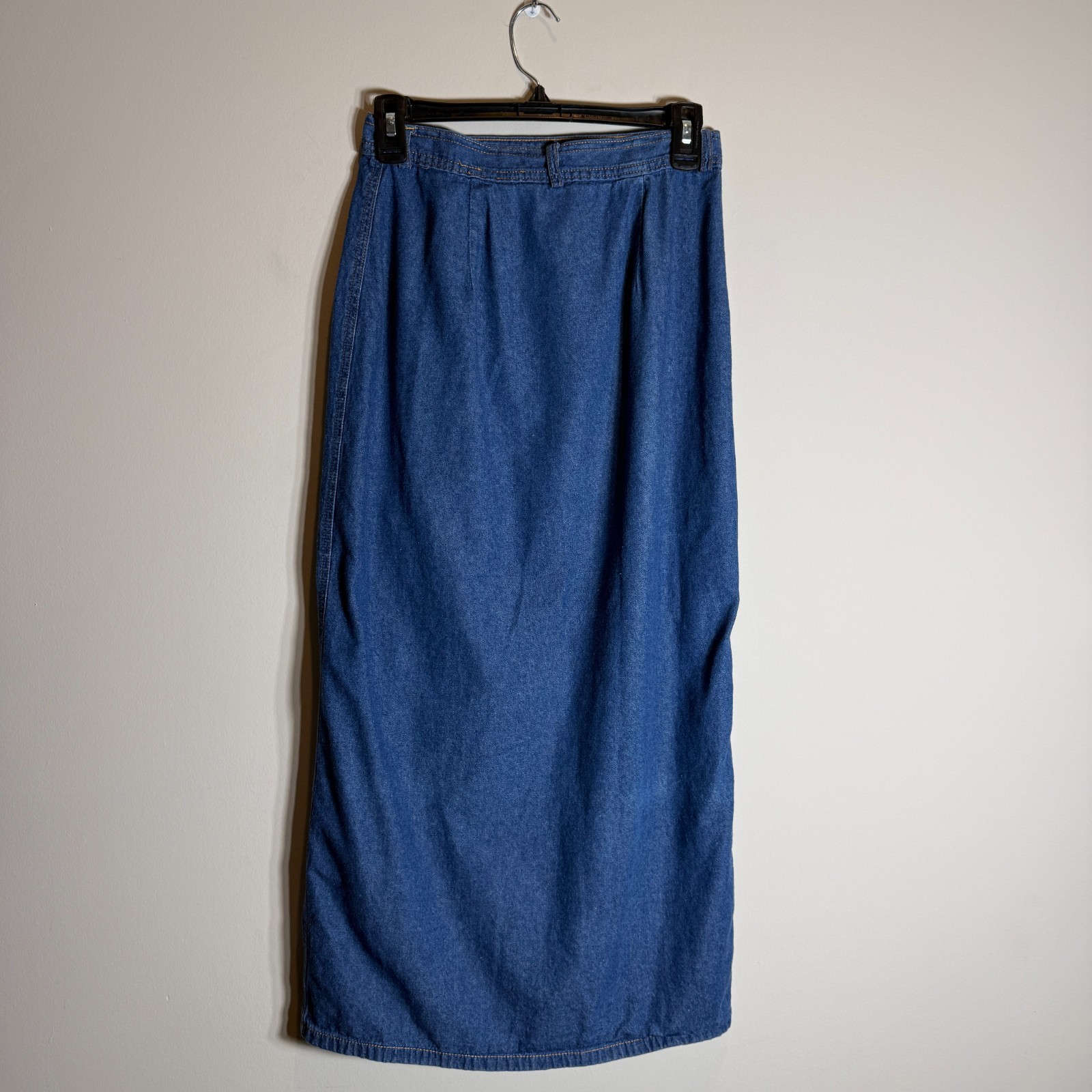 Vintage 100% Cotton Denim Button Up Maxi Skirt Women&rsquo;s 8 Colorful Twee Artsy 90s
