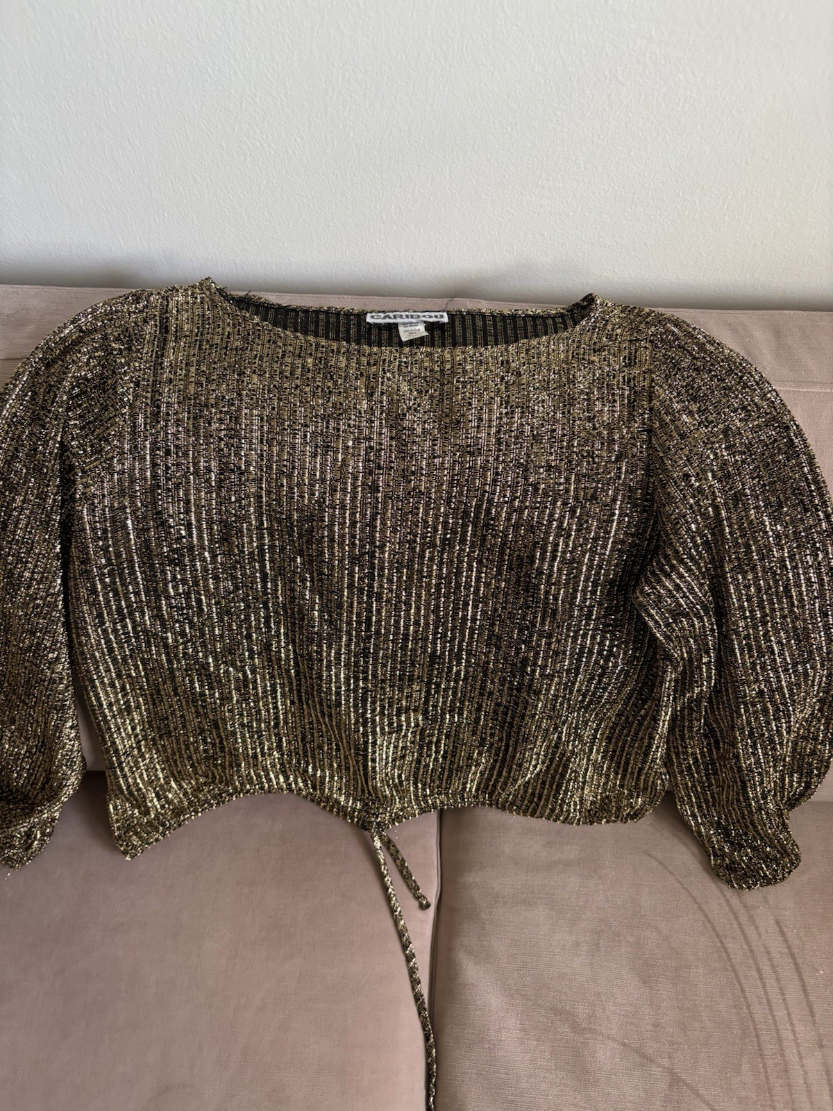 Vintage Caribou 70s/80s Sparkle Knit Cropped Sweater Top – Gold size 10