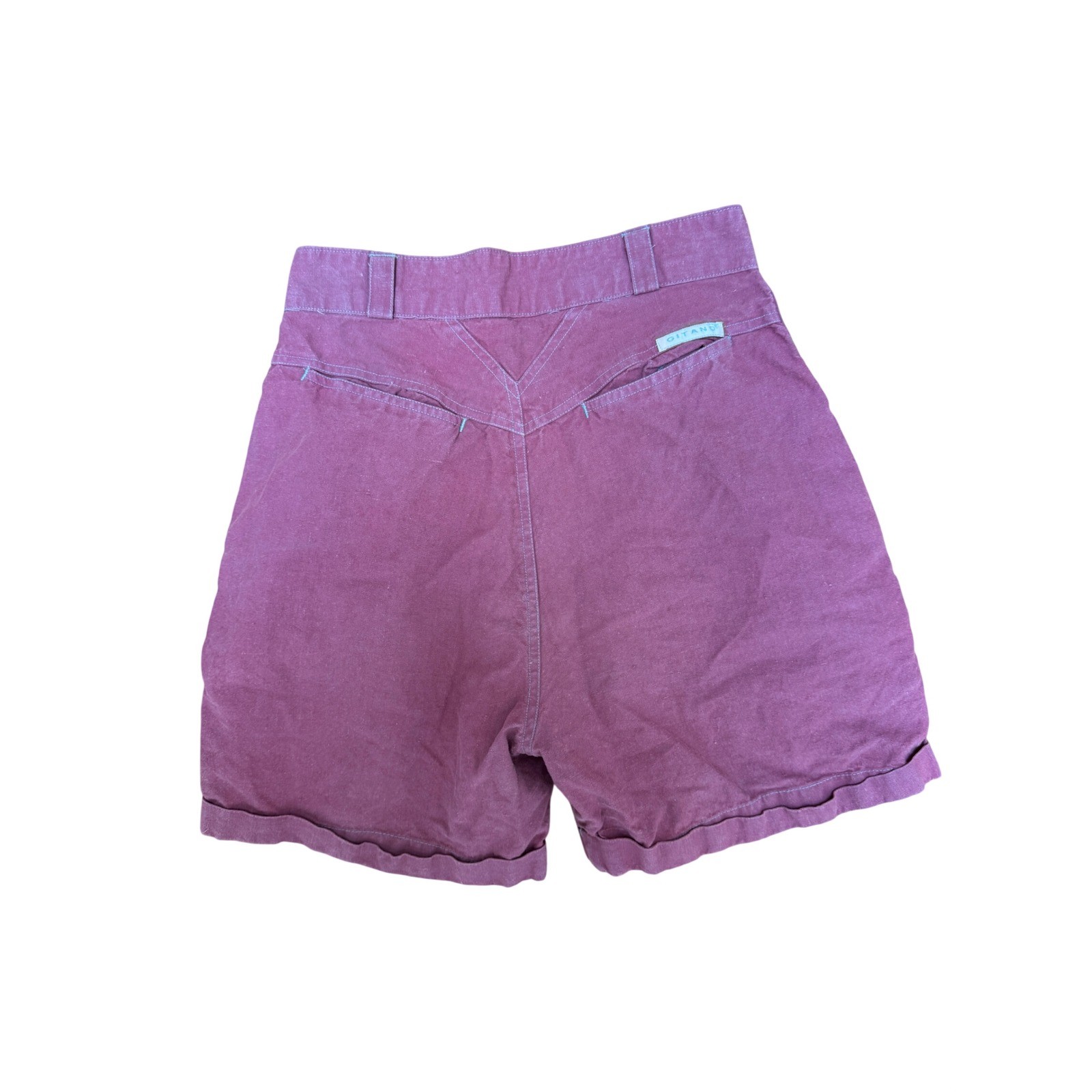 Vintage Gitano High Waisted Shorts Mauve Ramie Cotton Pleated Teal Zip Size 9/10