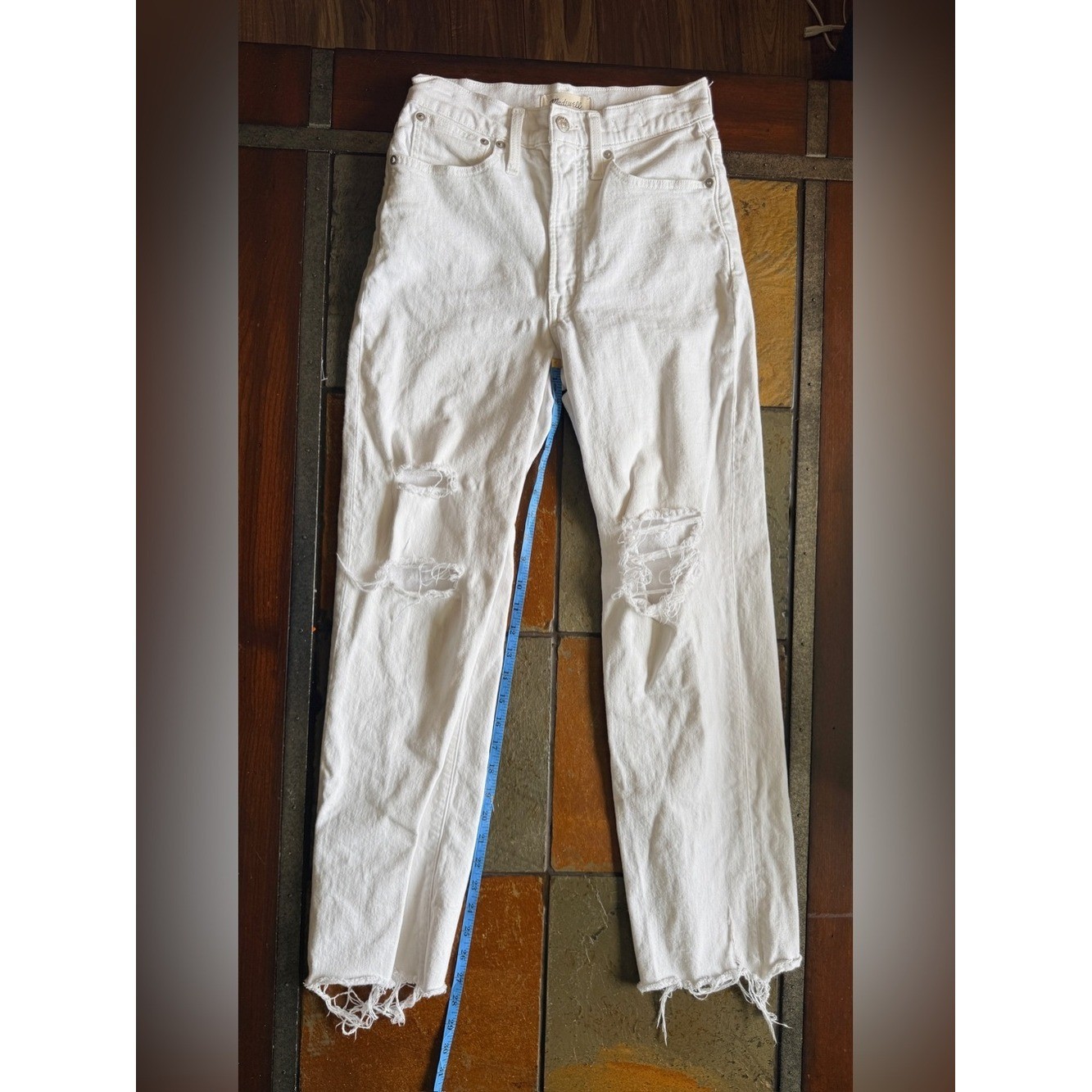 Madewell 25 perfect straight vintage Jean crispy white Beachy raw hem distressed