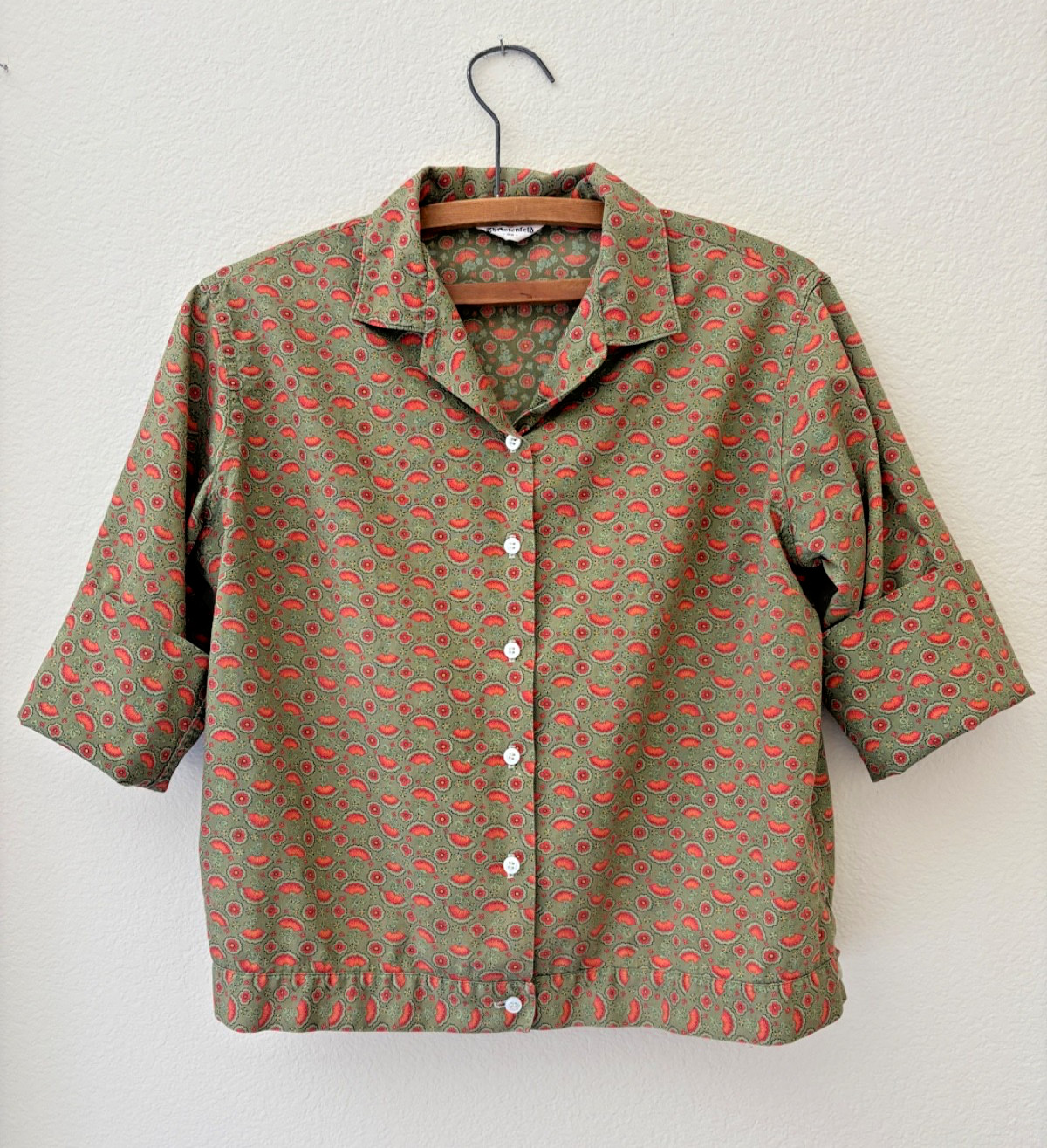 Vintage 50s 60s Christenfeld Button Down Blouse Green M/L Rockabilly Mid Century