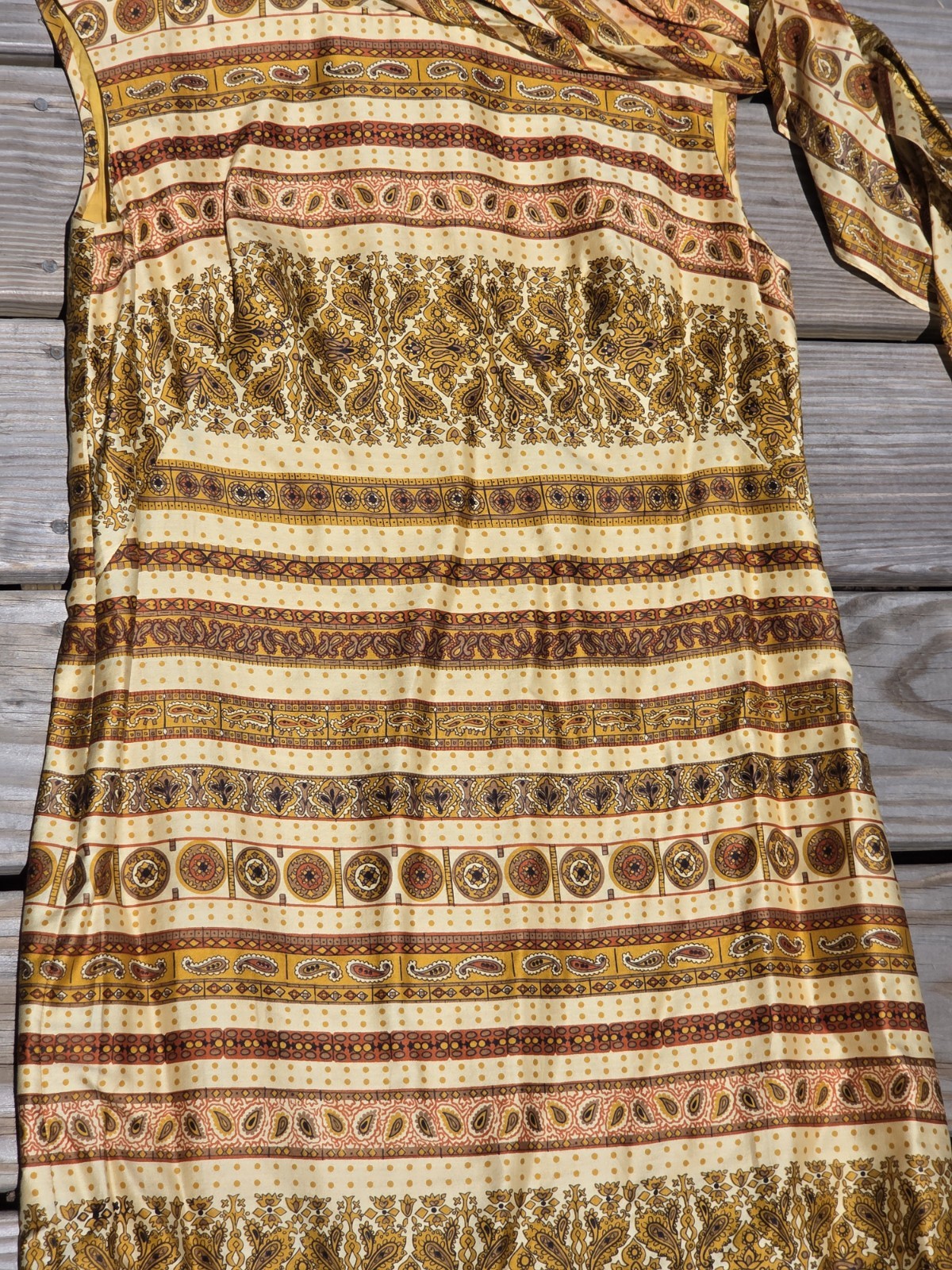 Vintage Dynasty Hong Kong One Shoulder Paisley Maxi Dress Size 10 Boho 70s Style