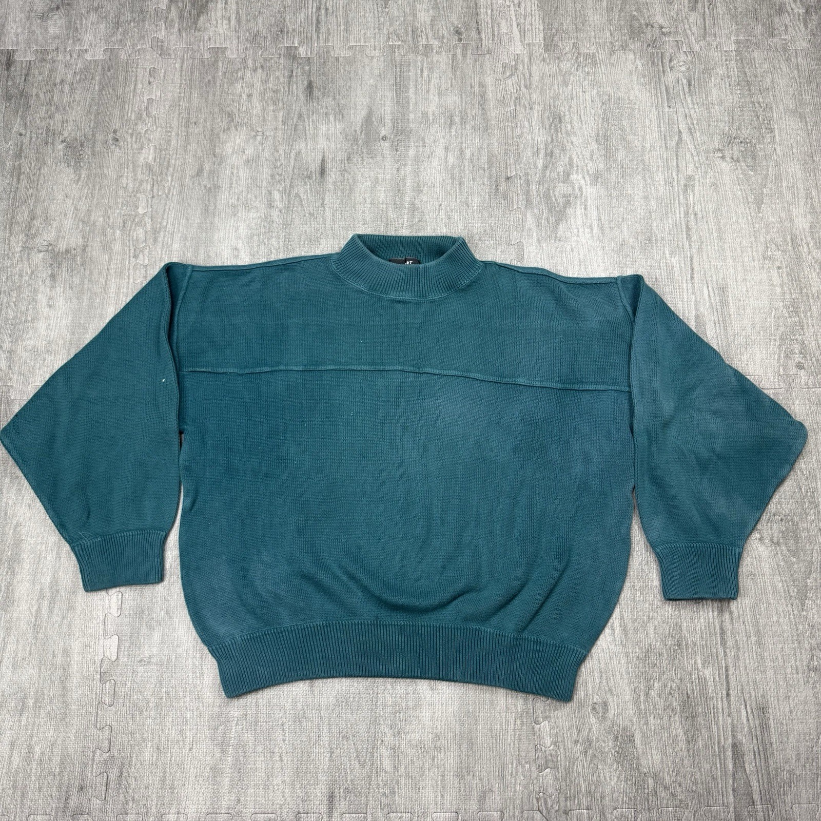 SPAGO SPORT PULLOVER MOCK NECK COTTON KNIT SWEATER AQUA BLUE 80S RETRO L/S