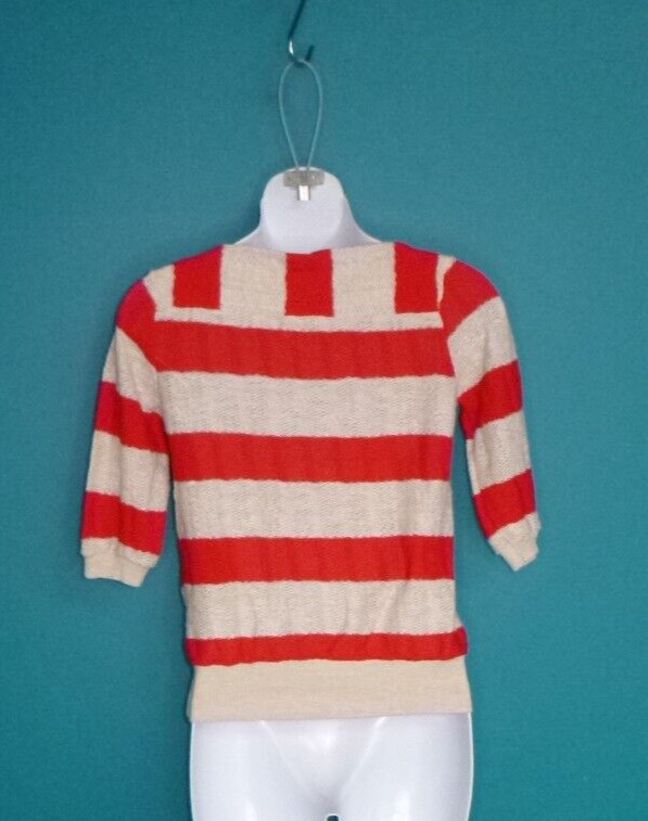Vtg 70s Peppermint Casuals Loose Textured Knit Top Red Oatmeal Color Sz S/M