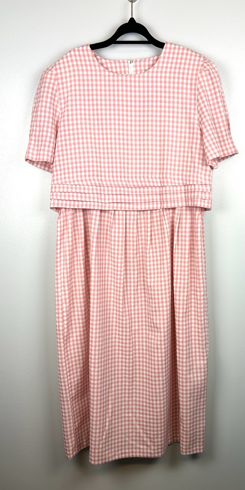 Vintage Sunshine Starshine Pink White Gingham Plaid Dress 12 Midi Cottagecore