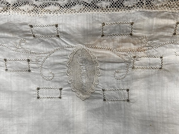 antique chemise camisole step-in white embroider lg 42 Belgium original 1890