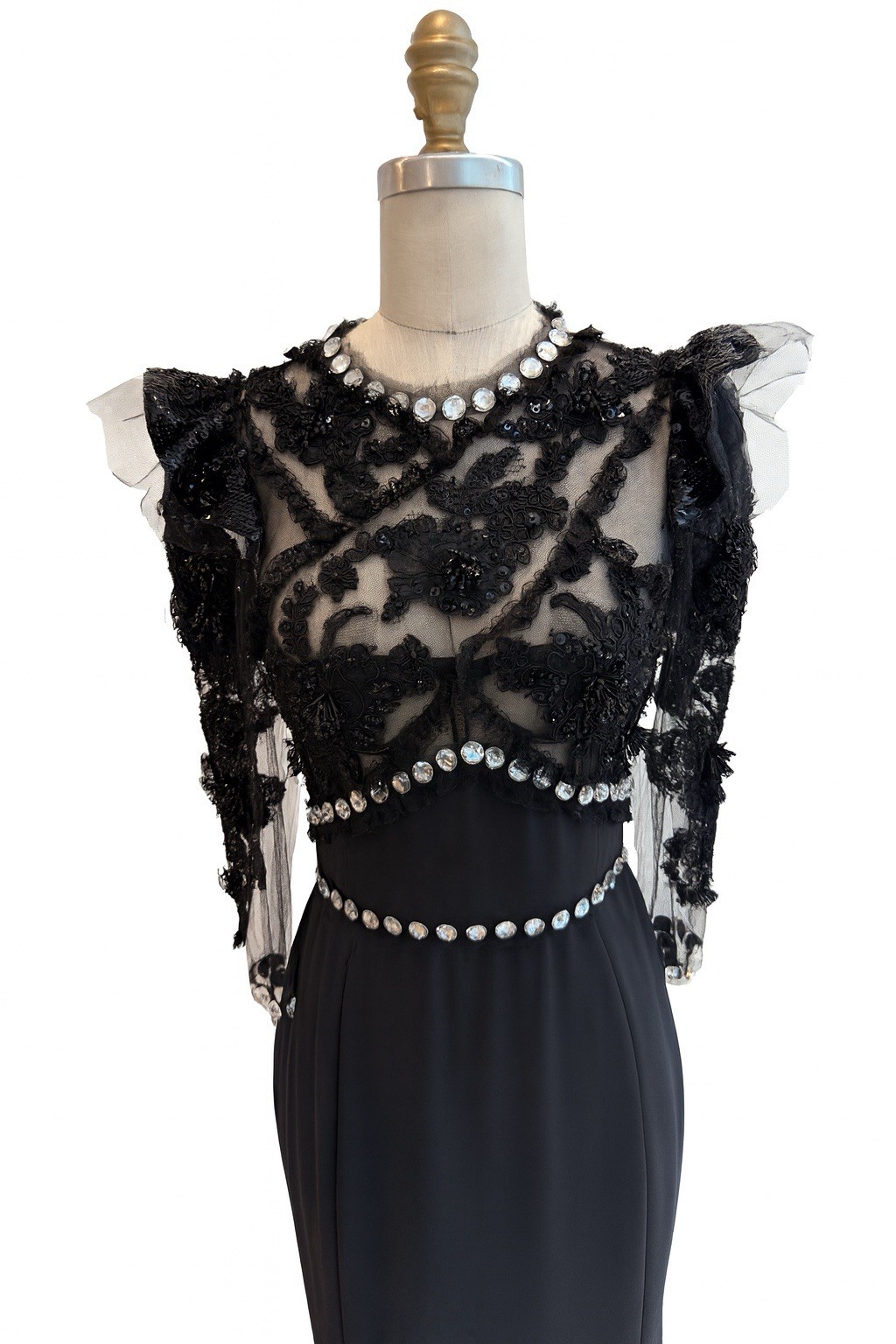 Dolce & Gabbana FW 2010 Runway Black Evening Gown w/ Crystal Trim IT 38