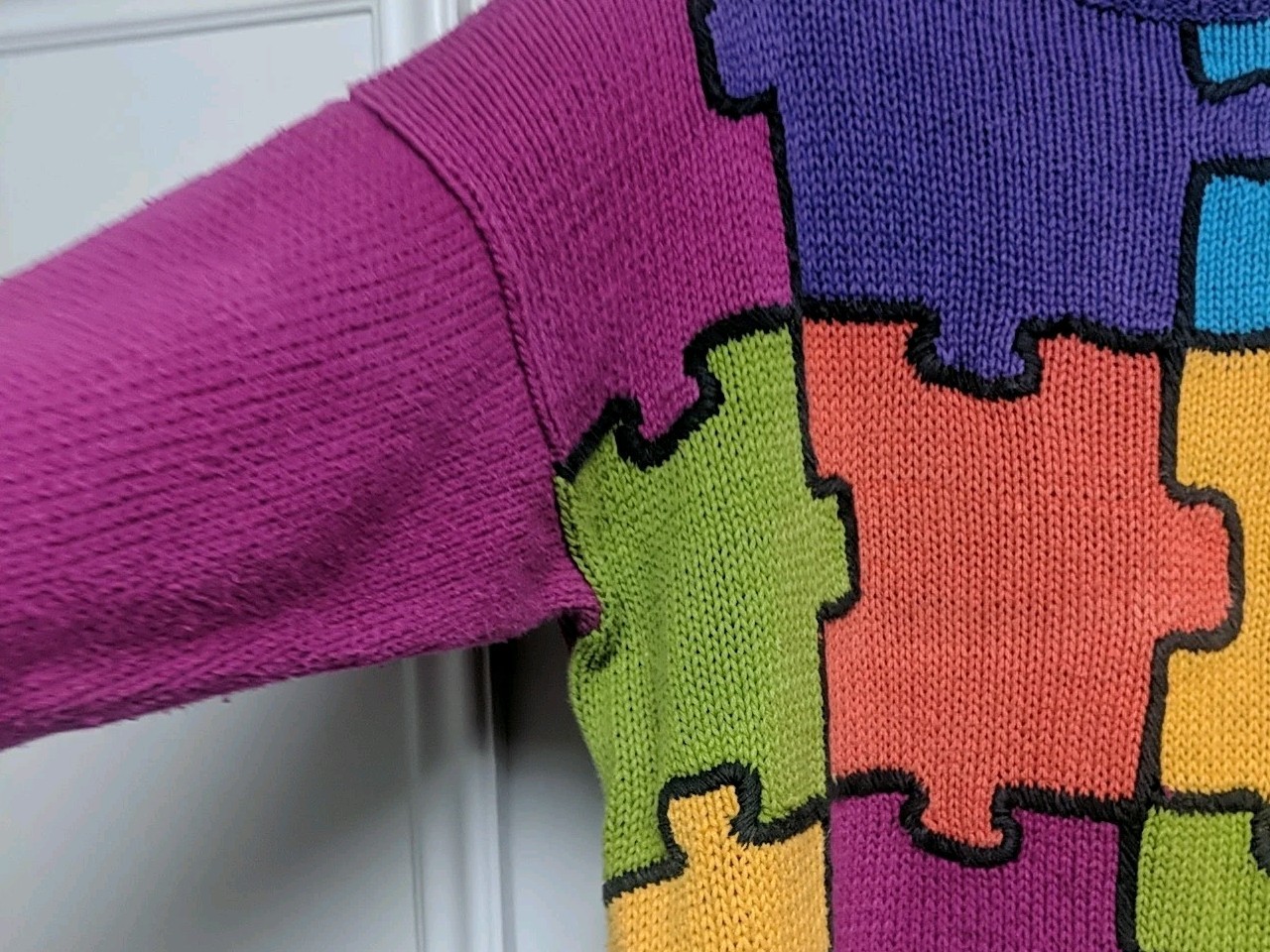 Vintage Reference Point Puzzle Pieces Color Block Sweater Sz M Medium