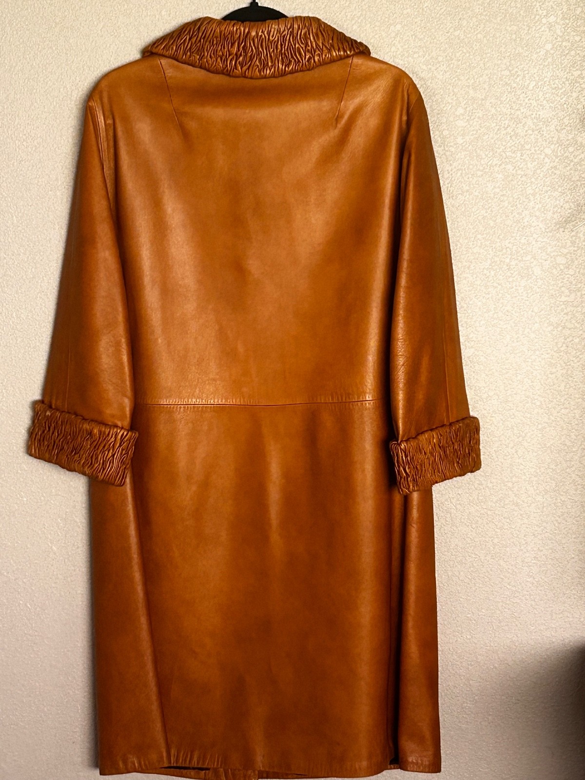 VTG Camel Brown 3/4 Length Sleeve Leather Coat Women&rsquo;s Handcrafted in Spain