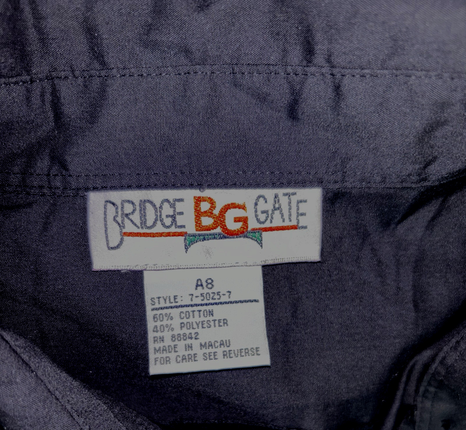 VTG Bridge Gate Women Size A8 Button Up Short Sleeve Top Black Embroidered Logo