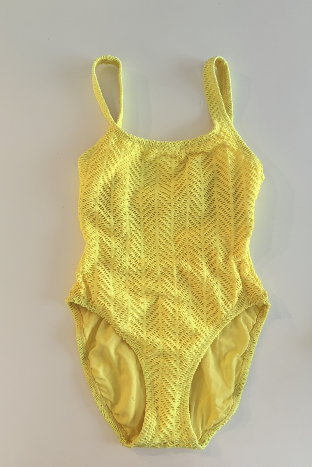 Vintage Swimsuit Catalina 80s 90s Neon yellow Soft Mesh Knit one piece Small