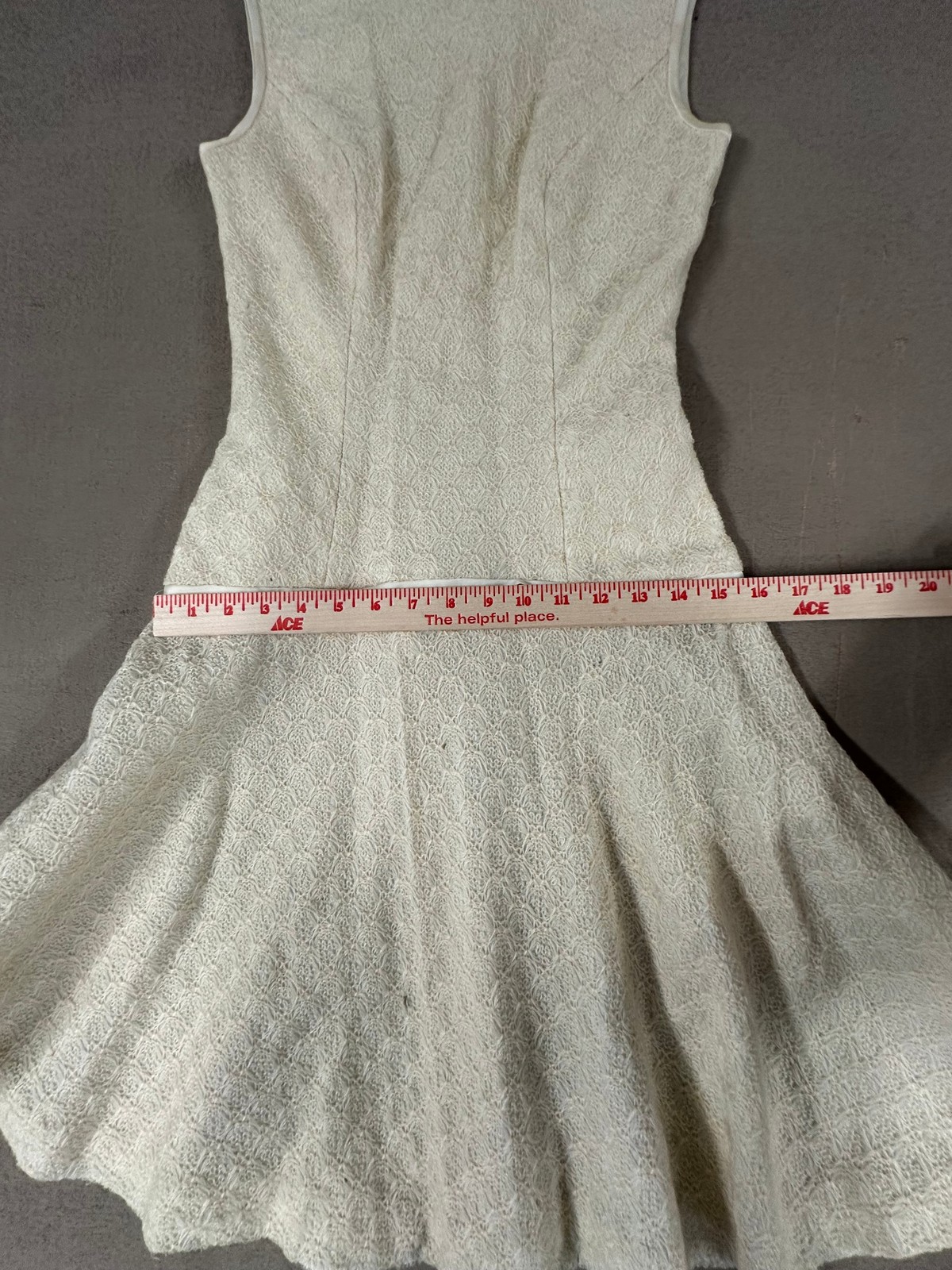 Vtg Parfait Originals Womens Dress 9 Cream Ivory Lace Drop Waist Mod 60s Flared