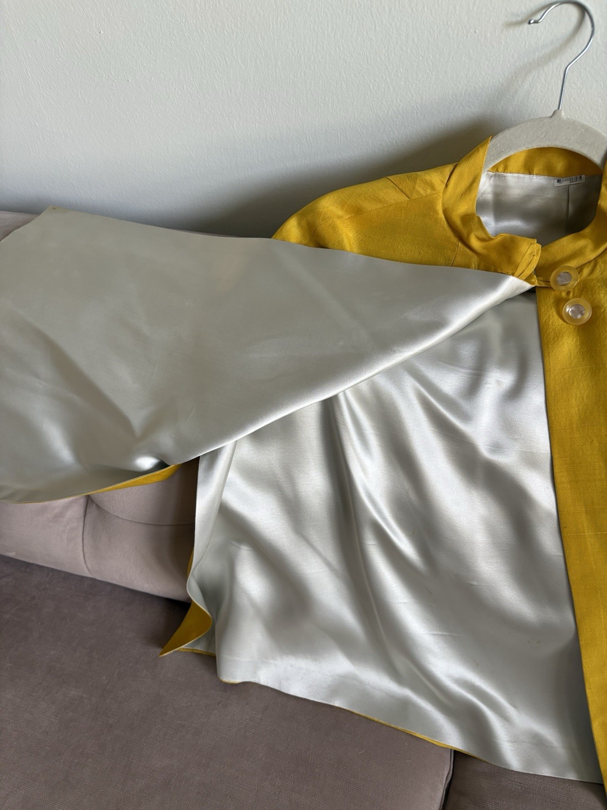 Vintage Bright Yellow Silk? Capelet Jacket with Pearl Buttons