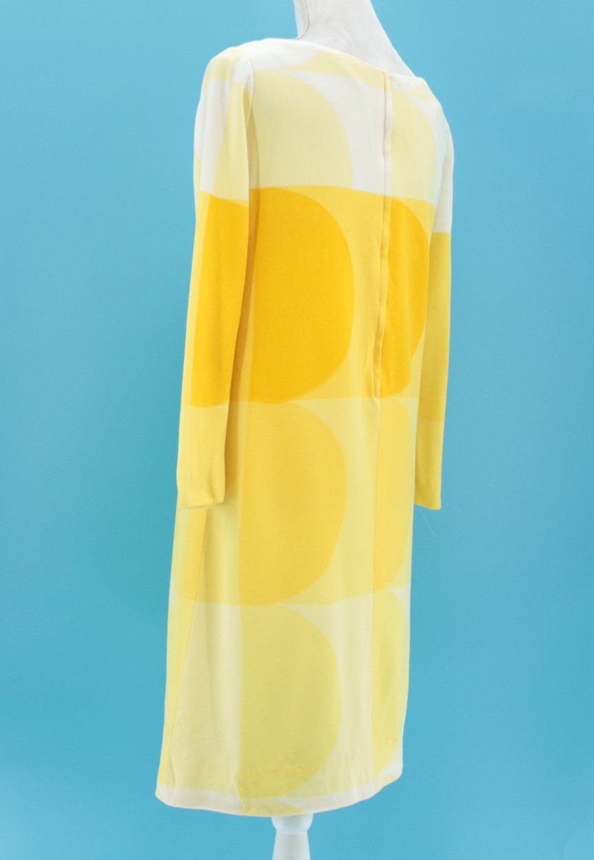 VTG Women&rsquo;s 60s Yellow & White Mod Midi Shift Dress Sz S/M 1960s B. H. Wragge
