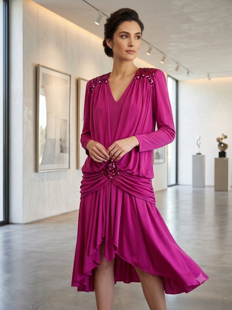 Vintage 80’s David Rose Cocktail Dress Sz 10 Sequined Draped Drop-Waist USA