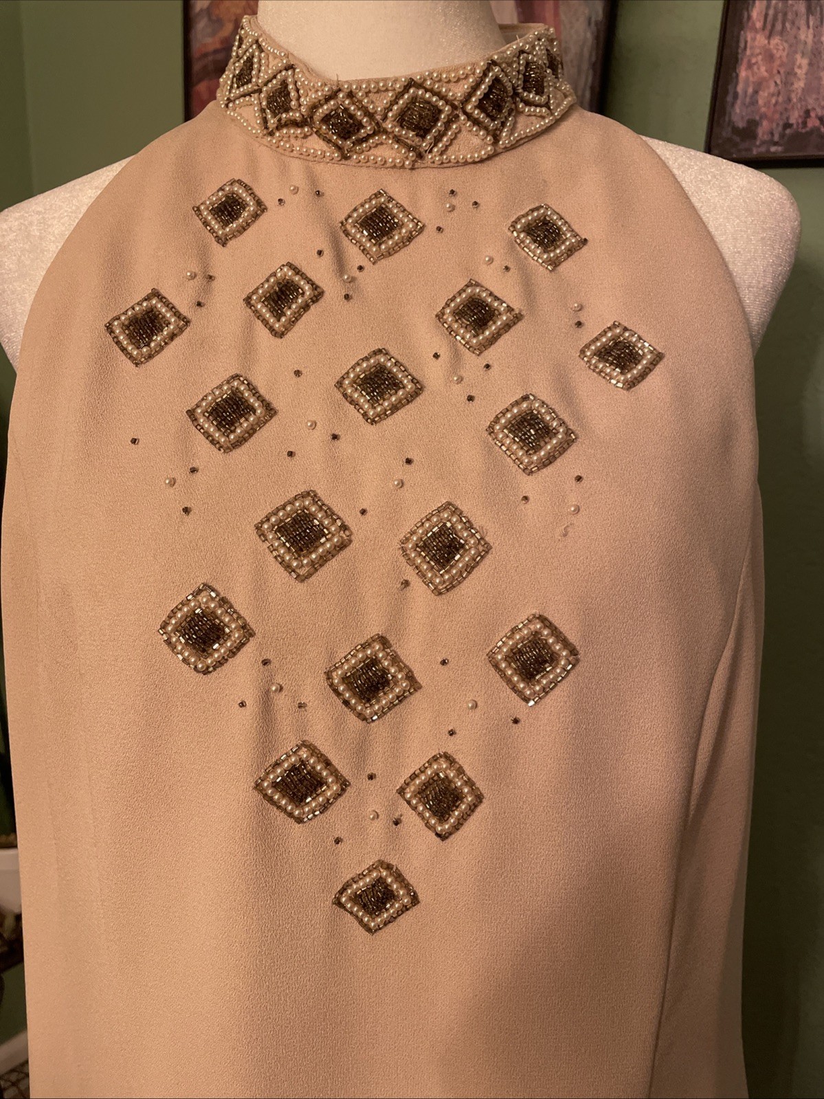 VTG NWT Creative Creations Womens Taupe Beaded Party Cocktail Jacket Dress Sz 16