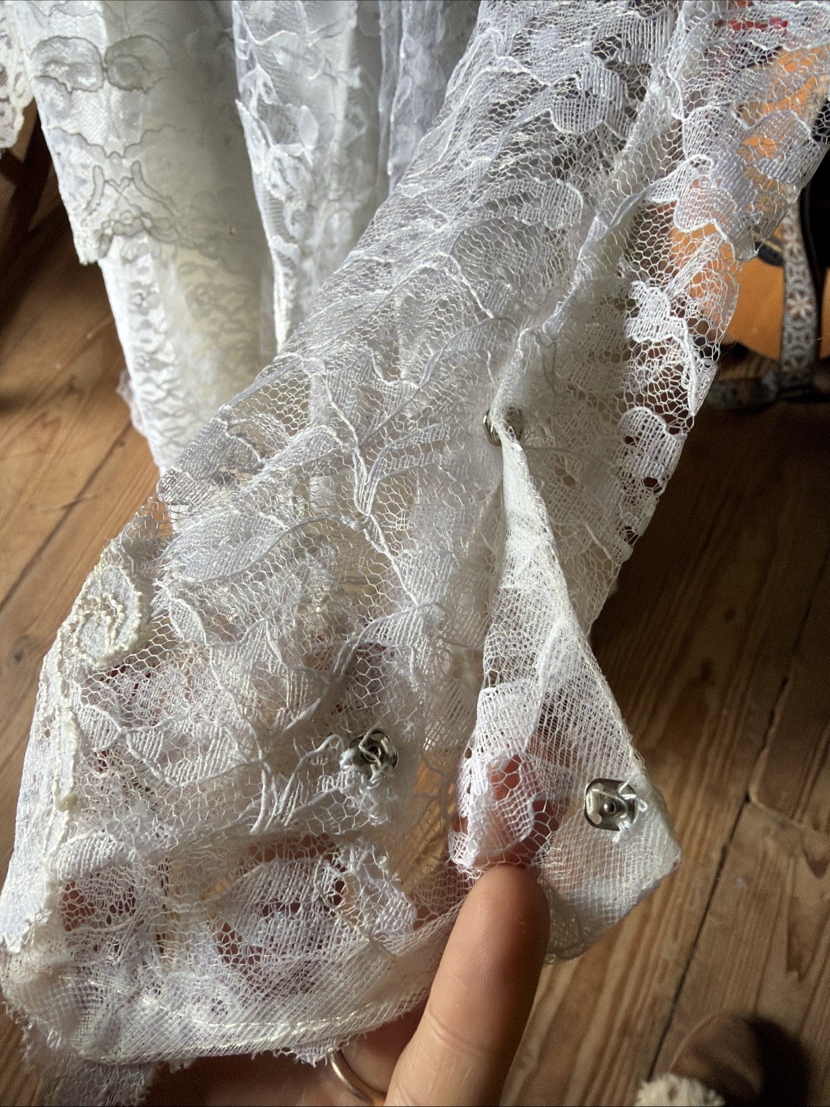 Bridallure Alfred Angelo Vintage Wedding Dress, Lace, Ruffled Tiered Long Sleeve