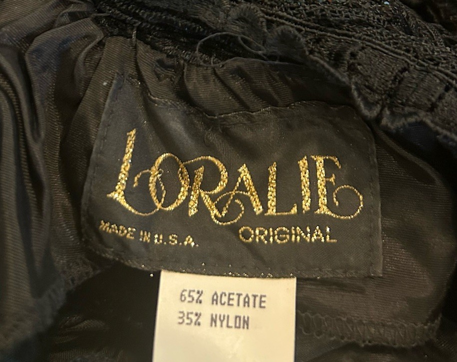 VTG Loralie 80s 90s Evening Gown Dress Beaded Sequin Lace Velvet Goth Black 16