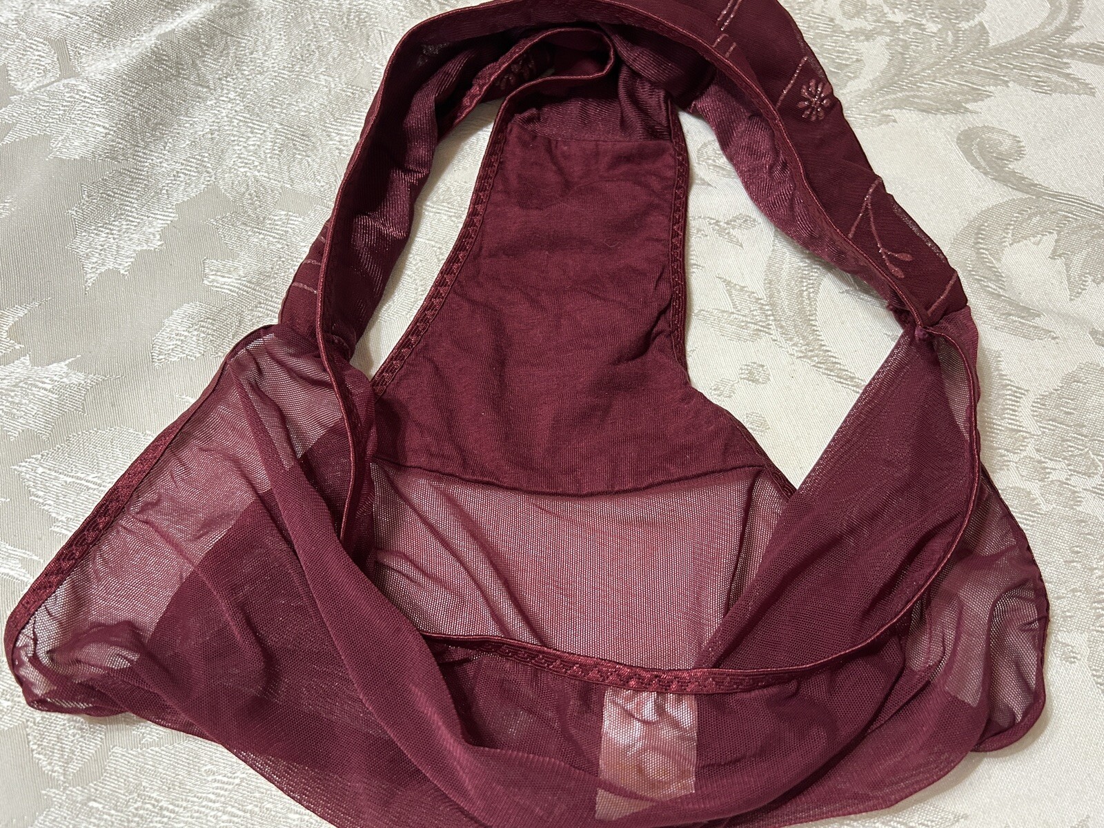 Vtg Unbranded Embellished Satin Lined Front Sheer Mesh Back Hi-Leg 9 Panties
