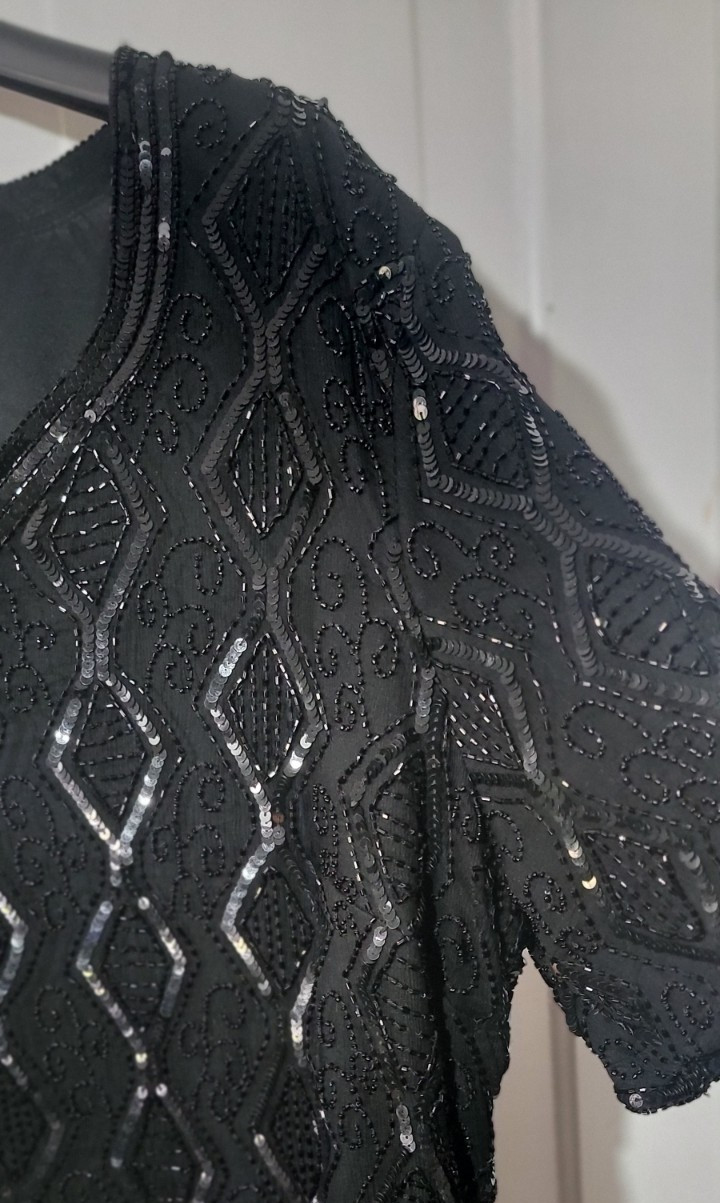 Elegant 80s VTG Hand Beaded Sequined Silk Stenay Woman 3X Cocktail Top Blouse