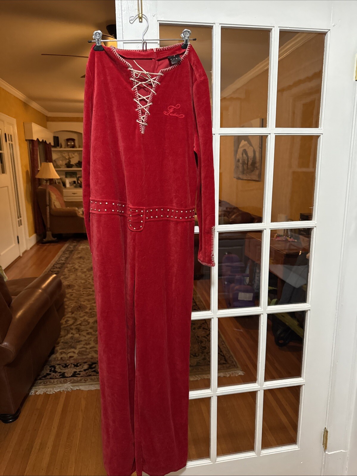 Vintage Y2K Red Velour FUBU Jumpsuit One piece Plus Size 1X Bodycon Hip Hop