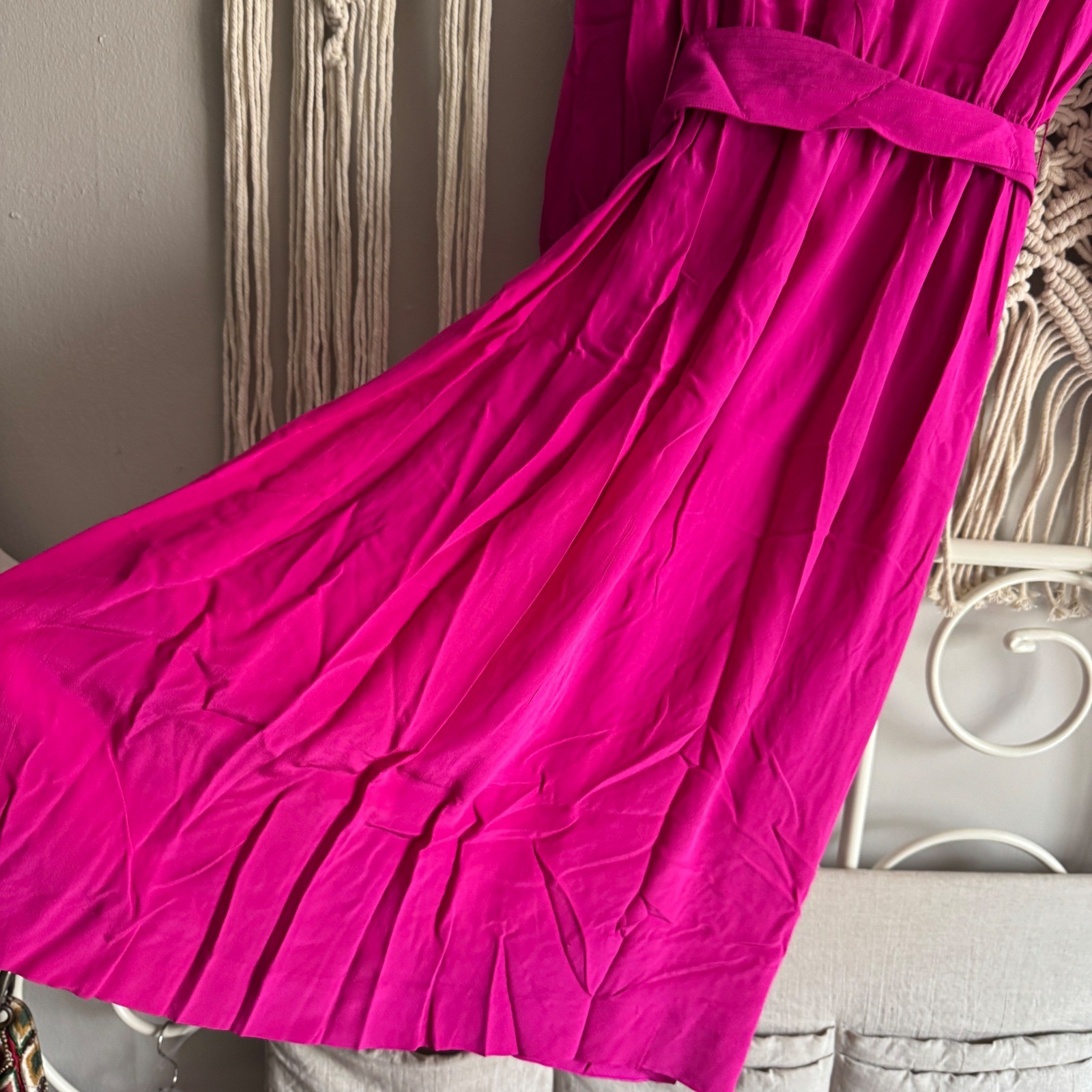 Silk Studio Vintage Fuchsia Pink 100% Silk Long Sleeve Midi Dress Size 8