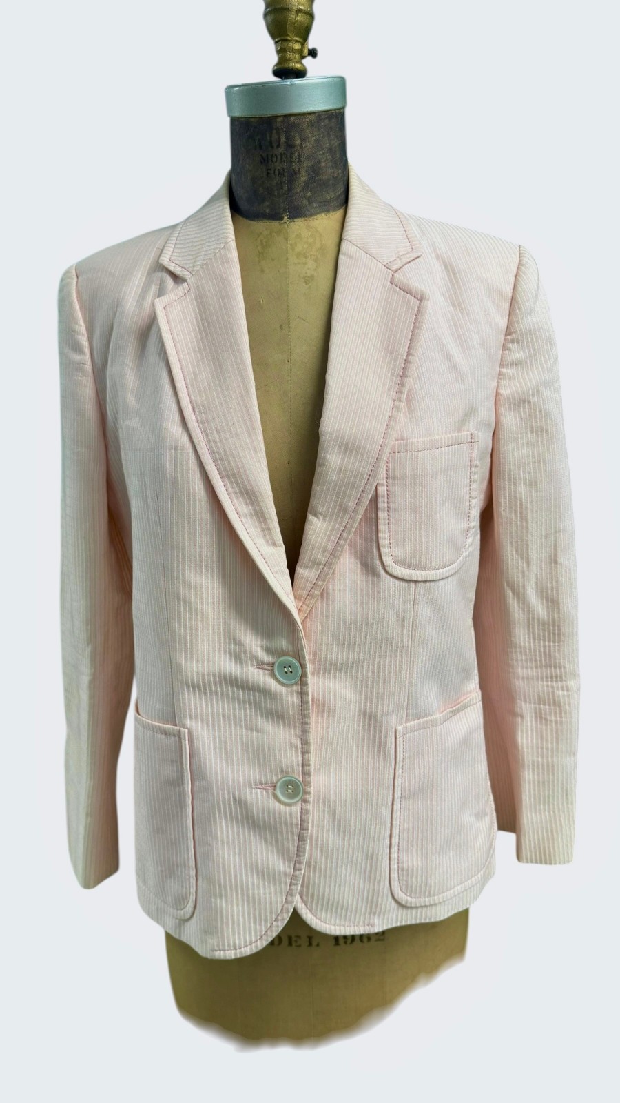 Vintage Celine Paris Pink Striped Seersucker Blazer Sz 44 – Medium