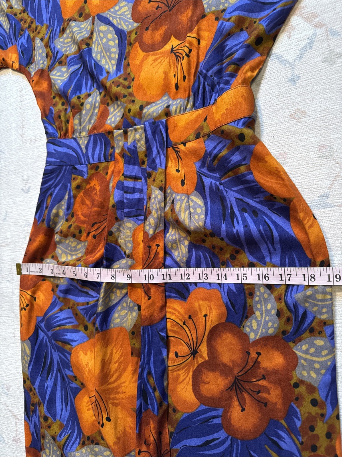 Vintage Jeffrey & Dara Tropical Print Faux Wrap Pencil Wiggle Dress Belt 5/6 USA