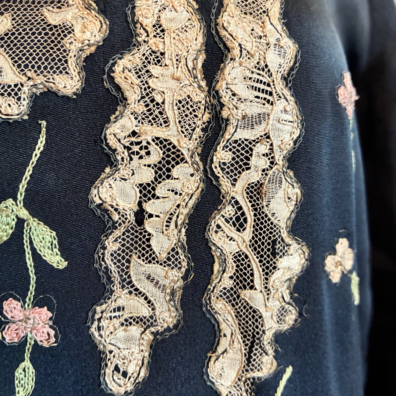 1920&rsquo;S Flapper Drop Waist Afternoon Dress Asymmetrical Lace Embroidery Silk