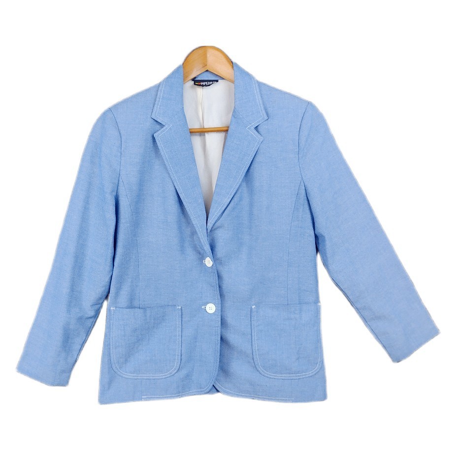 VTG RRRRuss Russ Togs Lightweight Cotton Blend Blue Blazer Skirt 2 Piece Set S