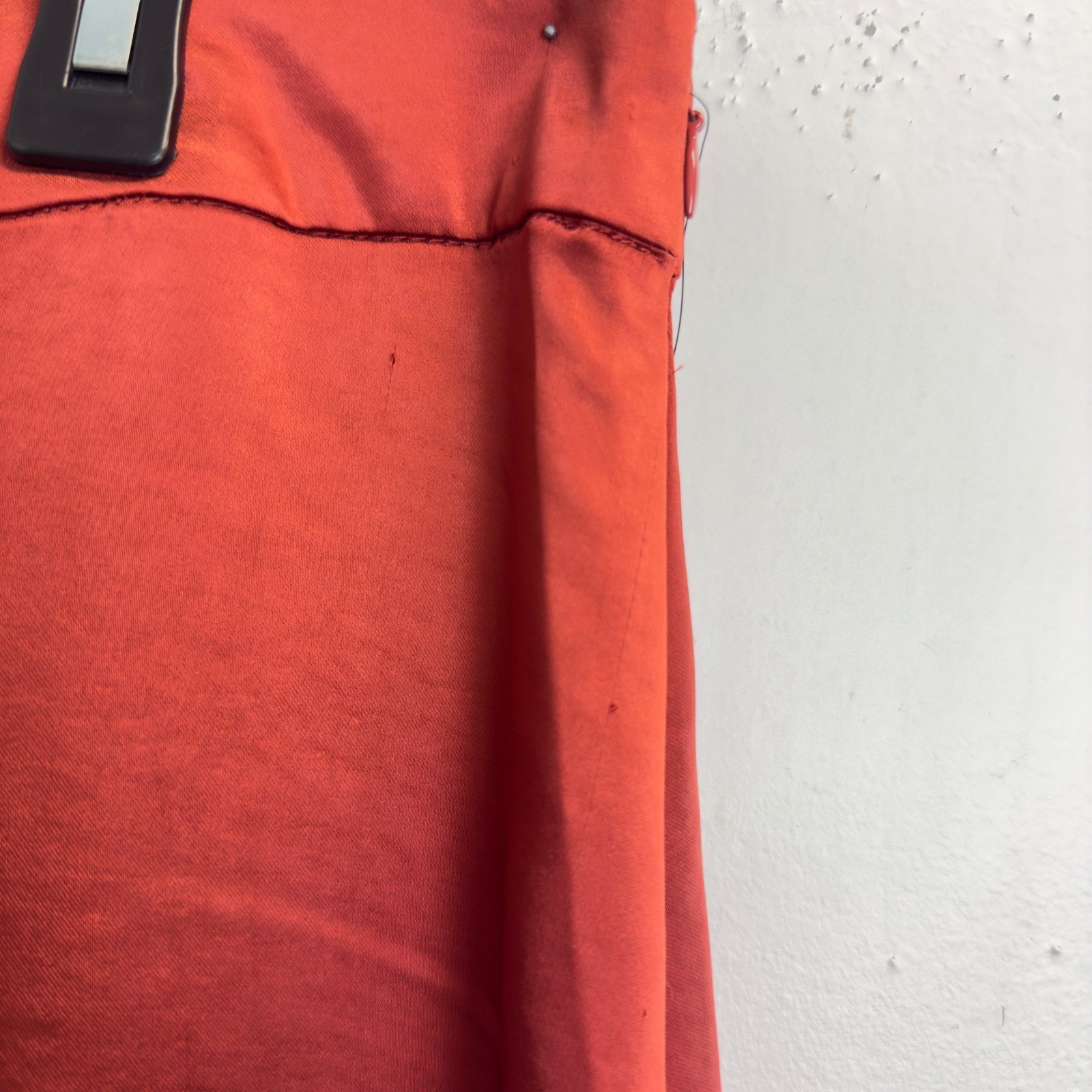 Vince Camuto Rust Orange Satin Button Front Maxi Skirt XL Slit Elastic Waist