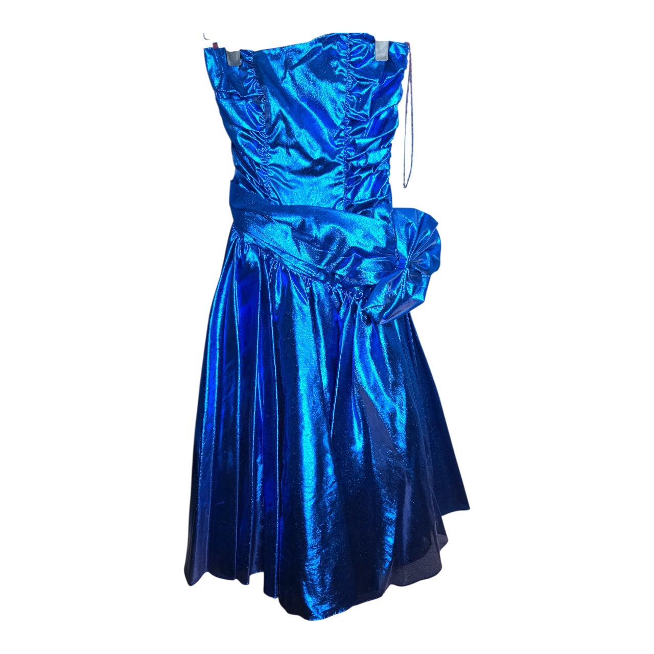 Vtg 80s Zum Zum Metallic iridescent Blue Lamé Foil Prom Party Dress Sz 4
