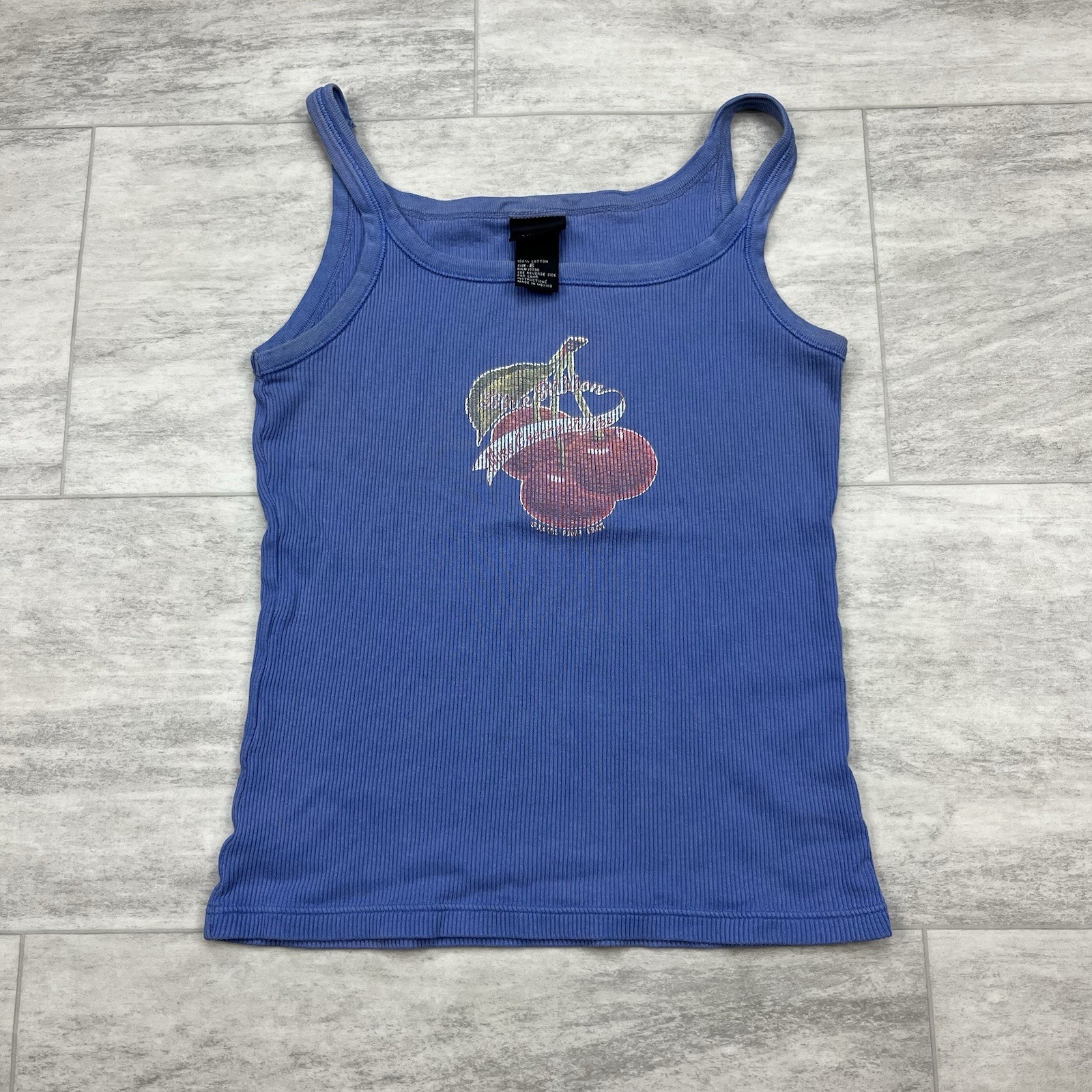 Vintage Y2K Blue Ribbon Cherry Tank Top Blue Size S 2000s