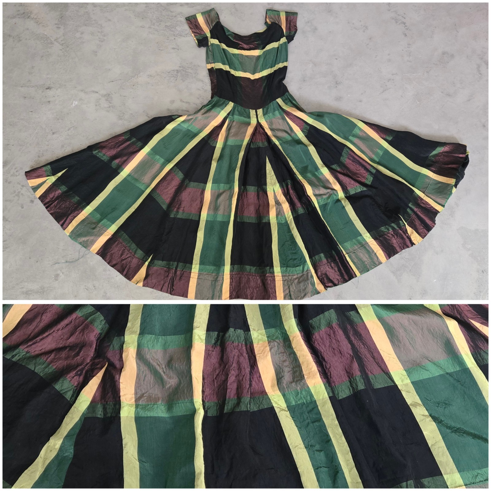 VTG 50s Madras Full Circle Dress Plaid Pleated Cocktail Formal Special Occasion