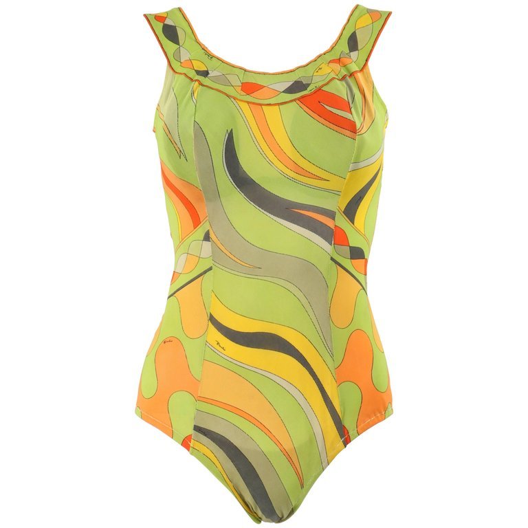 EMILIO PUCCI c.1960&rsquo;s Op Art Signature Print One Piece Bodysuit Bathing Swimsuit
