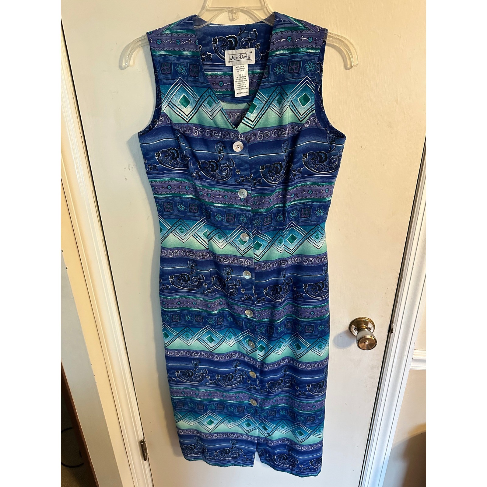 Miss Dorby Vintage Blue & Aqua Mermaidcore Button Midi Dress Woman&rsquo;s 12