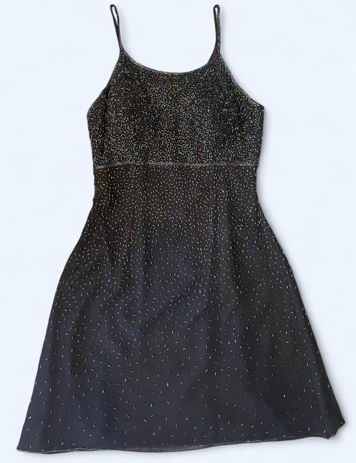 Vintage Scala Black Beaded Spaghetti Strap A-Line Knee Dress Party Size M