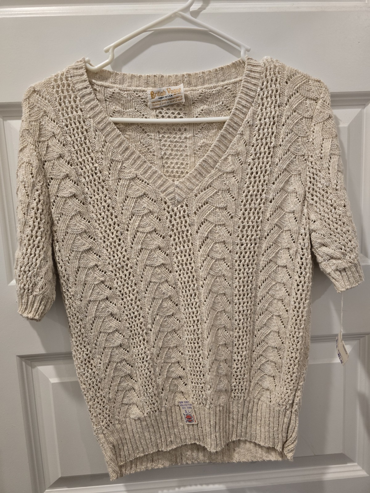 British Vogue Beige Polycotton Knit Short Sleeve Sweater Size XL Union Made NWT