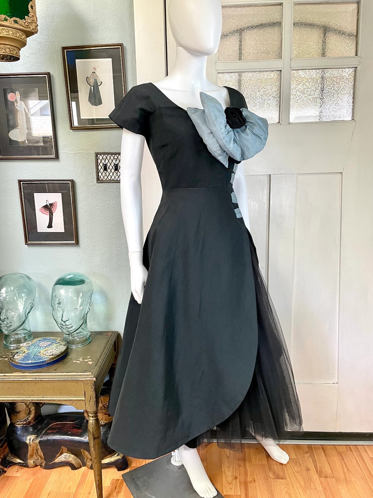 True Vintage 50s Small Medium Cadillac Originals black faille with bow dress