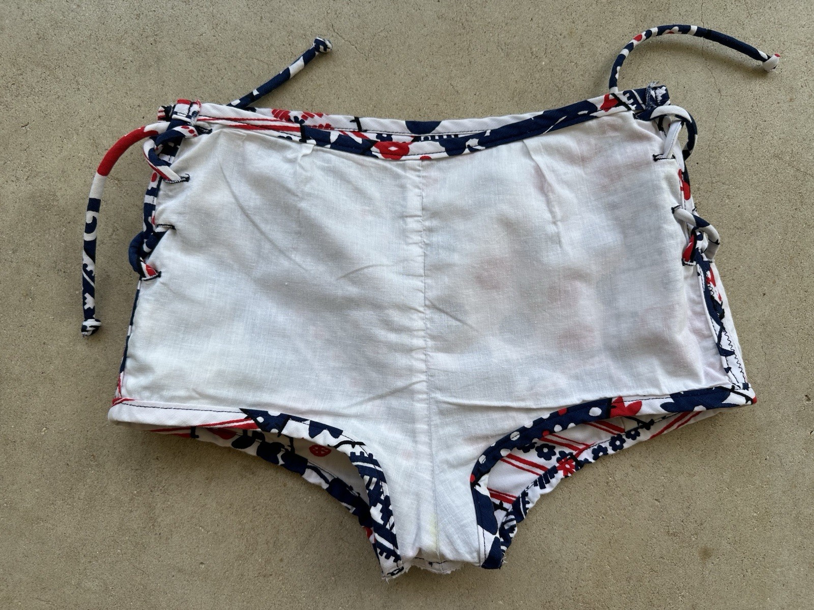 1960s Patchwork Print Lace Up Swim Bottoms Hot Pants Mod Floral Polka Dot S VTG